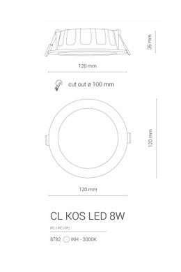 Точковий світильник Nowodvorski 8782 CL Kos LED 8W WH, 8 Вт, 600 лм, 3000K