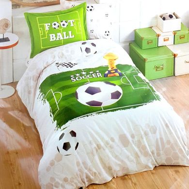 Підліткова постільна білизна Aran Clasy Футбол Soccer 160x220 Білий із зеленим