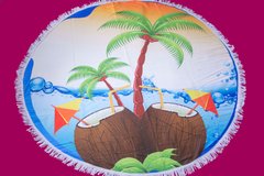 Пляжний круглі рушники килимок з бахромою Colorful Home 150см мікрофібра Пальма Кокос Блакитний (1005741)