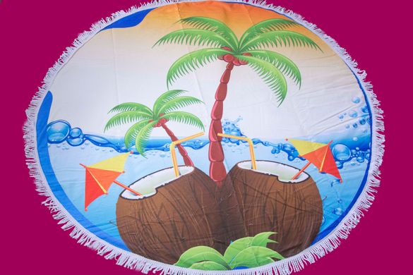 Пляжний круглі рушники килимок з бахромою Colorful Home 150см мікрофібра Пальма Кокос Блакитний (1005741)