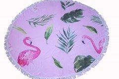 Пляжний круглі рушники килимок з бахромою Colorful Home 150 см мікрофібра Фламінго листя Рожевий (1005743)