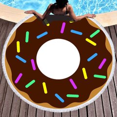 Пляжний круглі рушники килимок з бахромою 150см мікрофібра Шоколадний Пончик Donut (1005992)