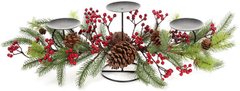 Підсвічник новорічний Червоні ягоди з шишками на 3 свічки Bona DP42750