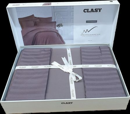 Однотонна постільна білизна Aran Clasy Сатин Страйп Clasy 200x220 Євро Коричневий